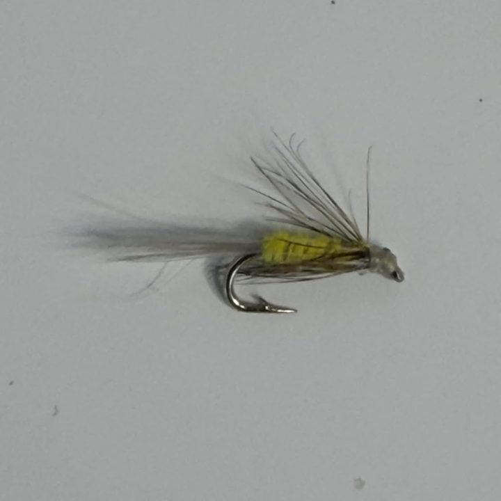 Pale Yellow PMD Emerger trout fly, size 20
