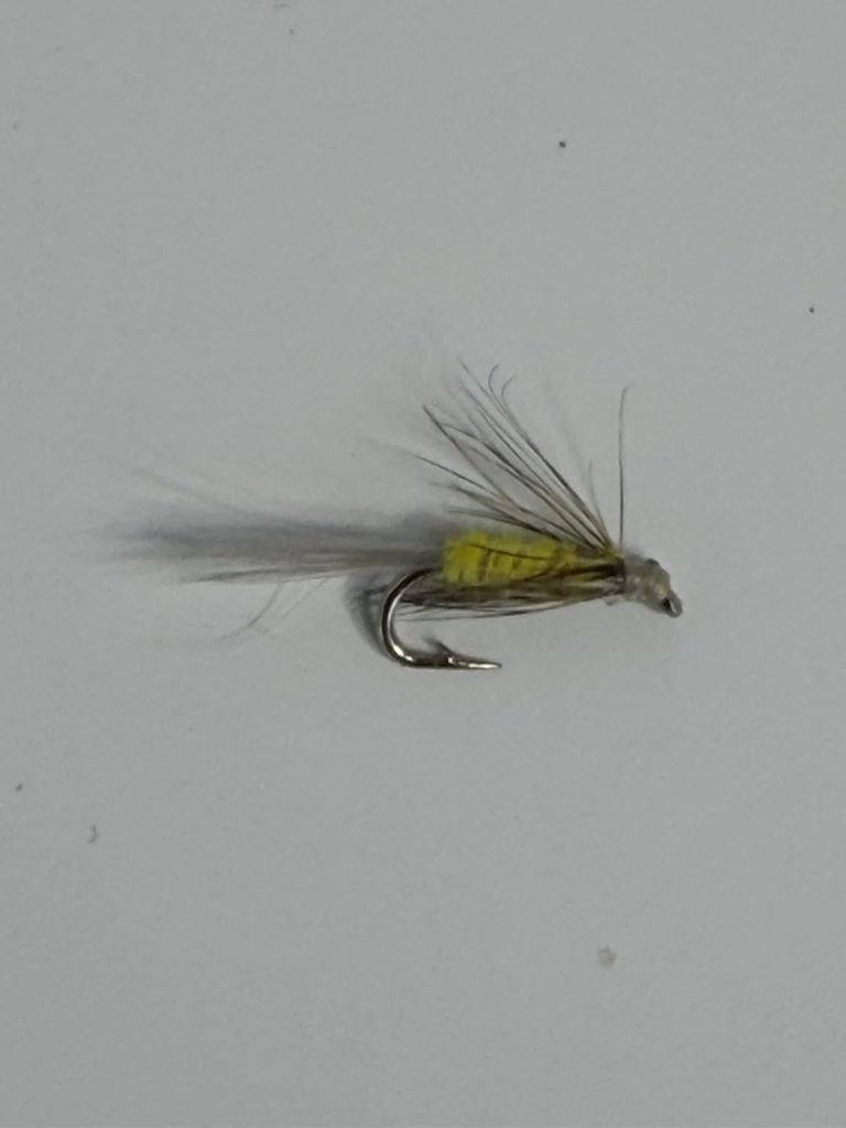 Pale Yellow PMD Emerger trout fly, size 20